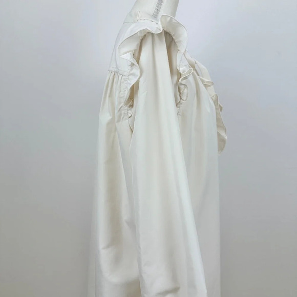 LDT Dress Womens Size 14 Romantic Ruffle Long Sleeve Collared Tie Shift Cream. - Picture 4 of 10